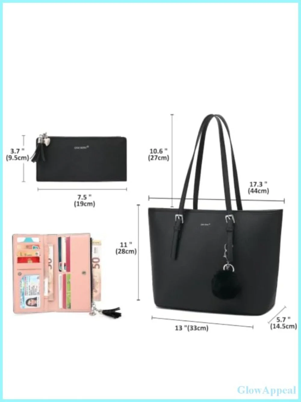 PU Leather Tote Bag for Women Shoulder Handbag Large Work Bag with Wallet